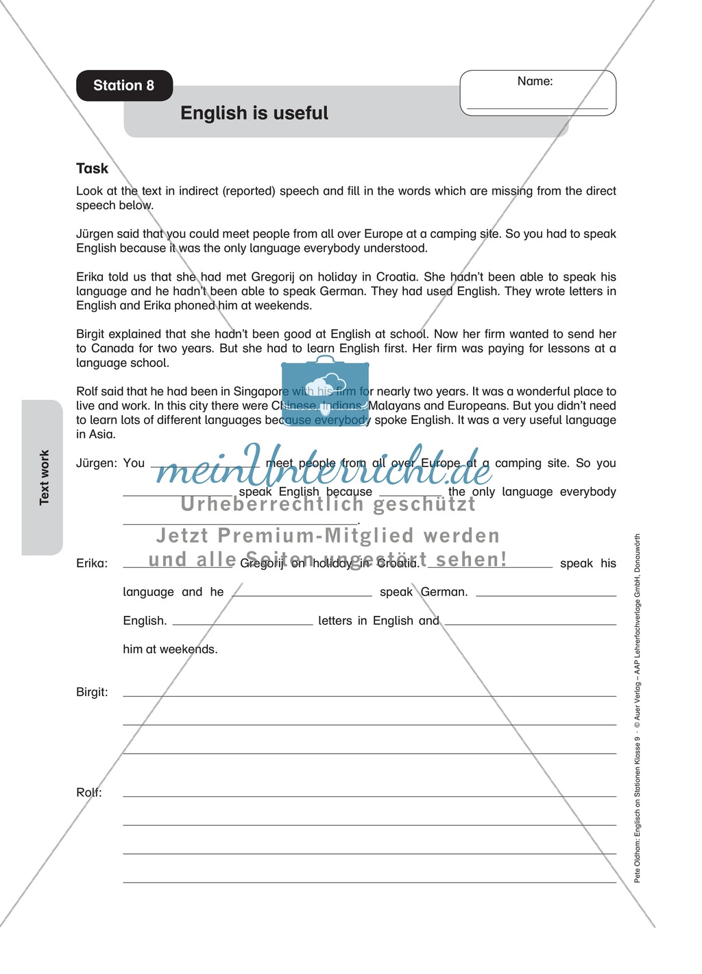 Stationenlernen in der 9. Klasse: Text work Preview 13