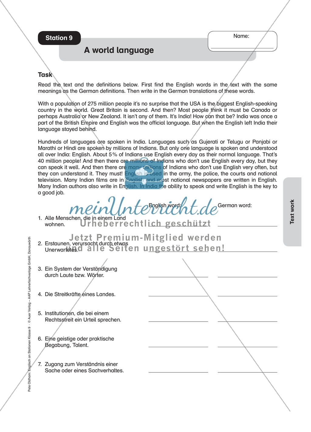 Stationenlernen in der 9. Klasse: Text work Preview 14