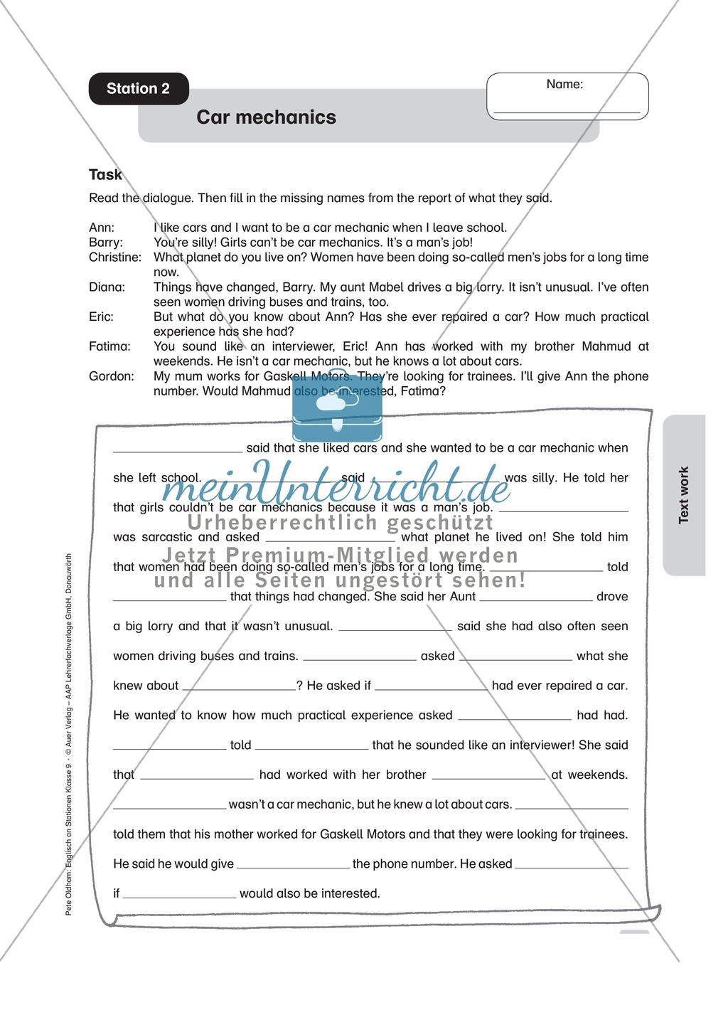 Stationenlernen in der 9. Klasse: Text work Preview 4