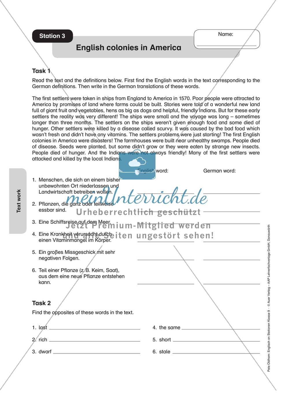 Stationenlernen in der 9. Klasse: Text work Preview 5