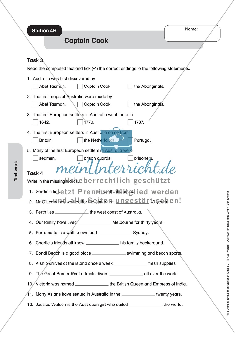 Stationenlernen in der 9. Klasse: Text work Preview 7