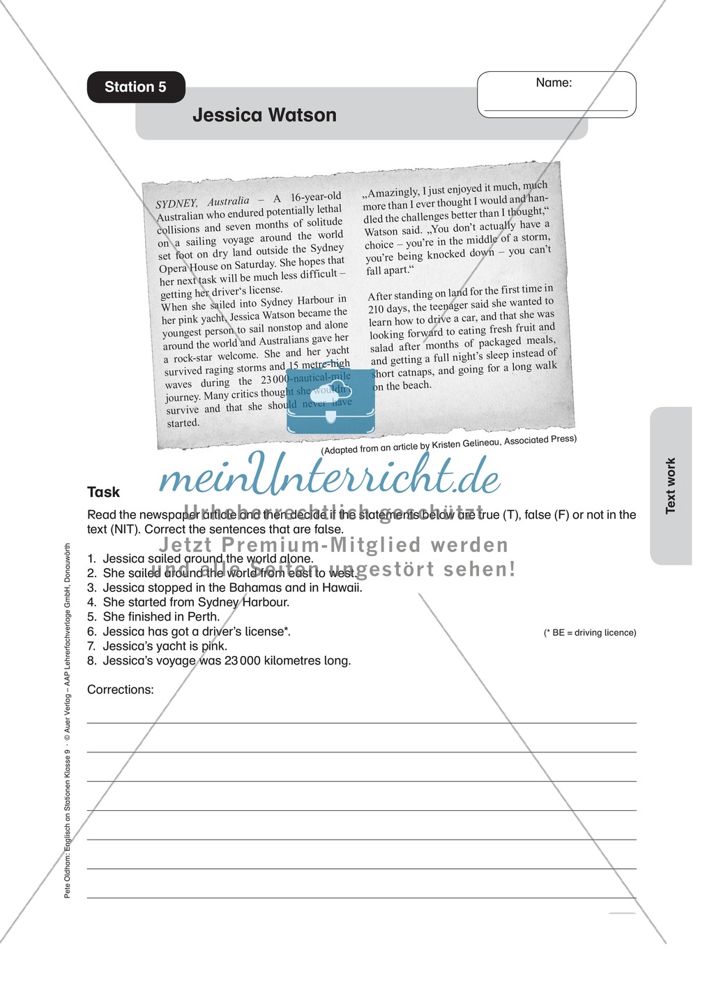 Stationenlernen in der 9. Klasse: Text work Preview 8