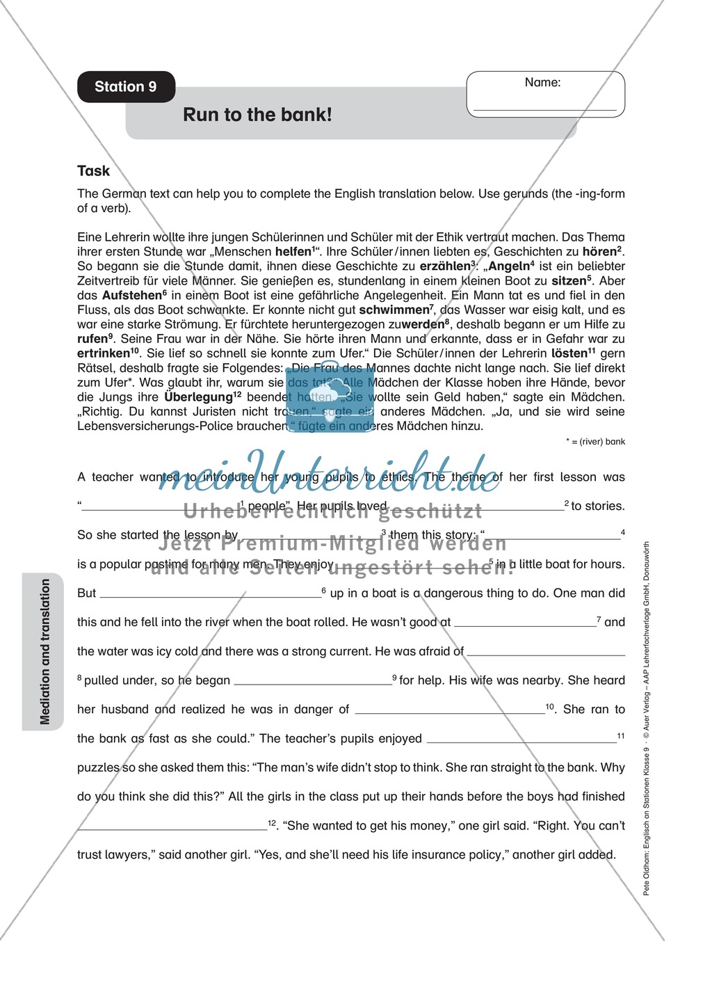Stationenlernen in der 9. Klasse: Mediation and translation Preview 11