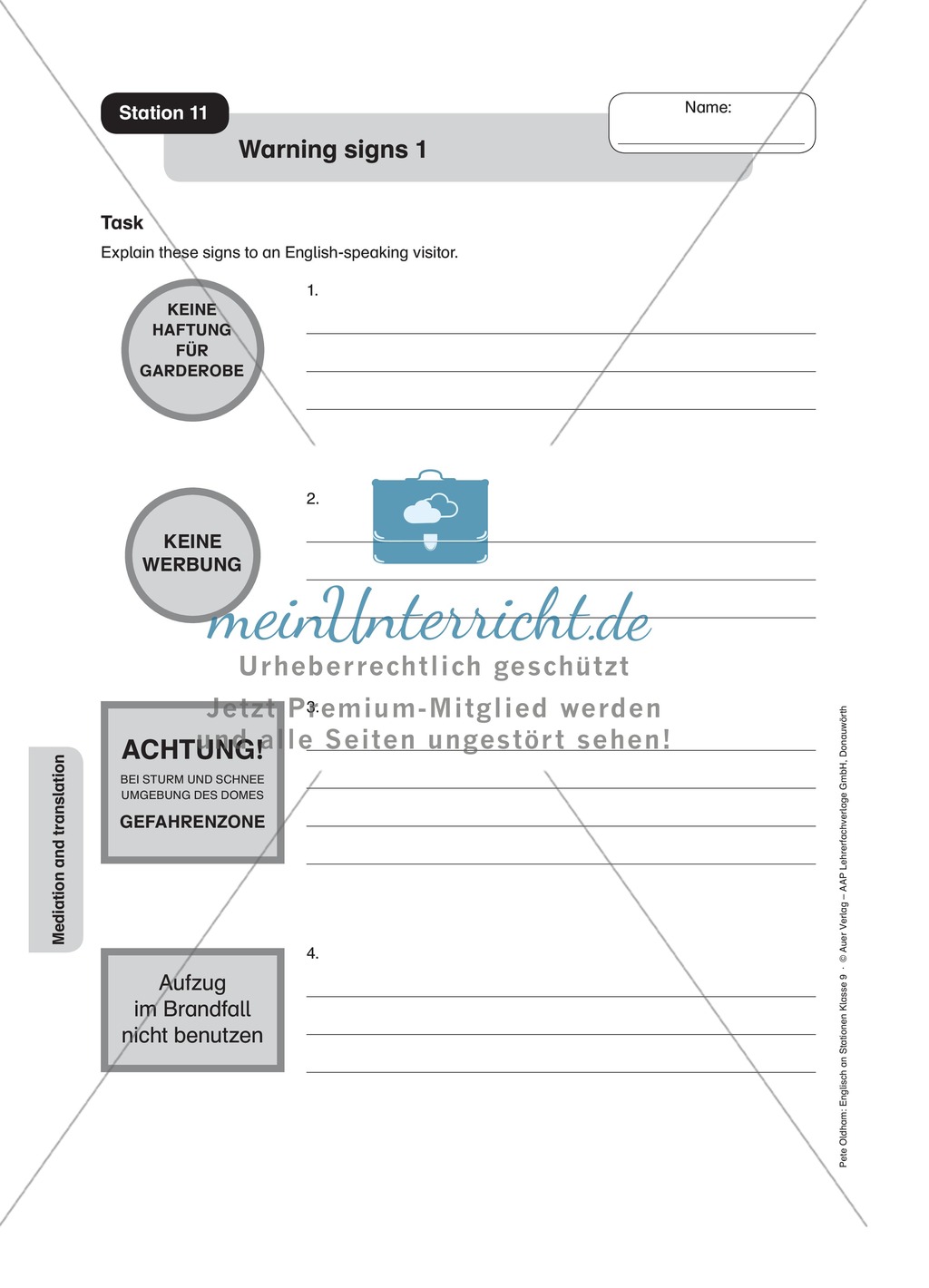 Stationenlernen in der 9. Klasse: Mediation and translation Preview 13
