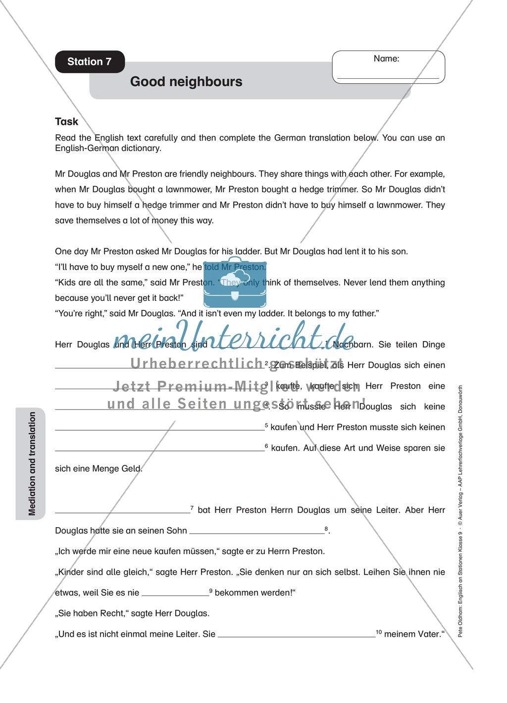 Stationenlernen in der 9. Klasse: Mediation and translation Preview 9