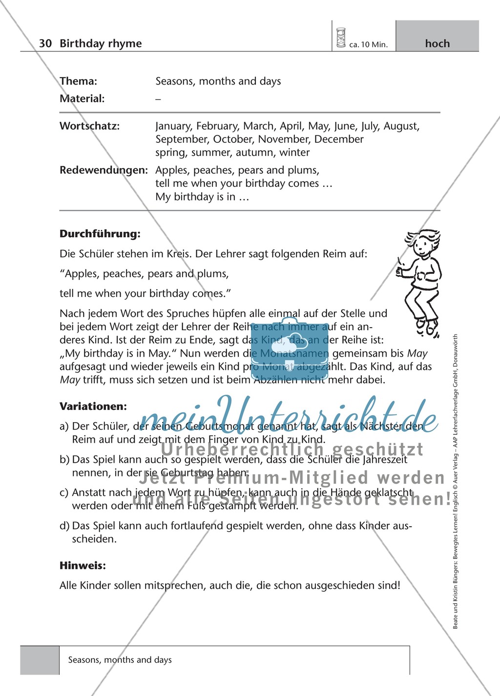 Englisch lernen mit Bewegung: Exercises on the topics: seasons + weather + special holidays + time + prepositions Preview 2