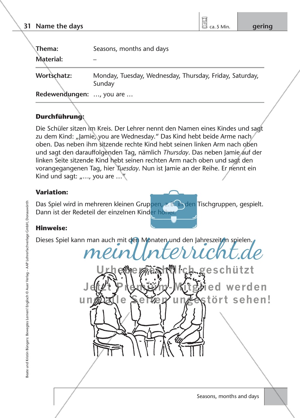 Englisch lernen mit Bewegung: Exercises on the topics: seasons + weather + special holidays + time + prepositions Preview 3