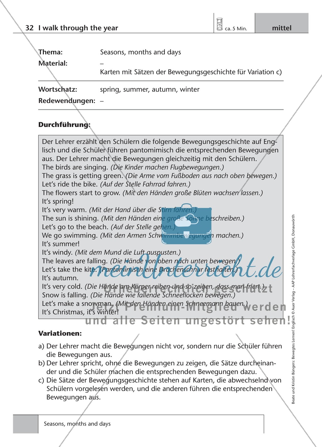 Englisch lernen mit Bewegung: Exercises on the topics: seasons + weather + special holidays + time + prepositions Preview 4