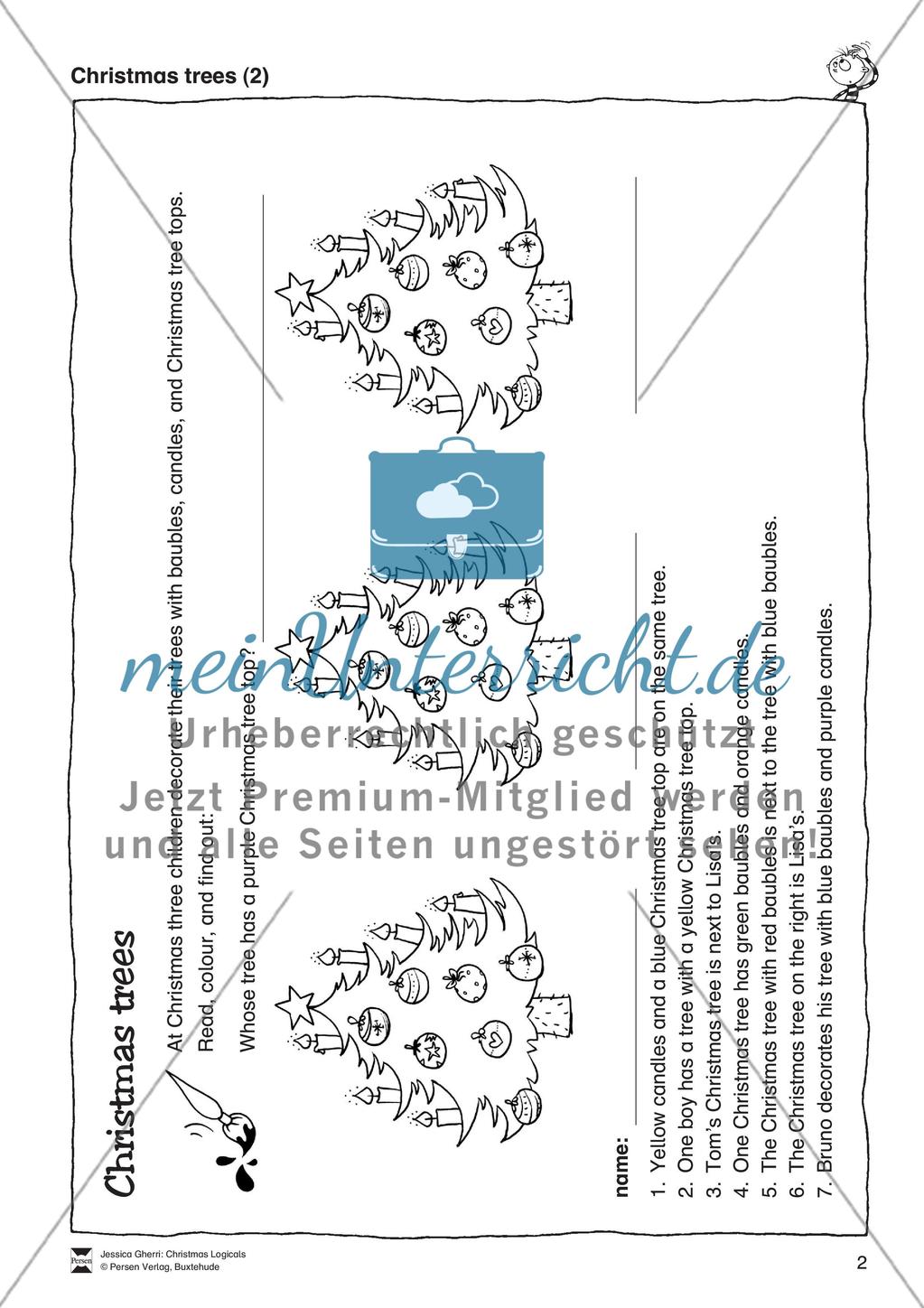 Christmas-Trees-Leserätsel in zwei Anforderungsstufen mit Lösungen Preview 2