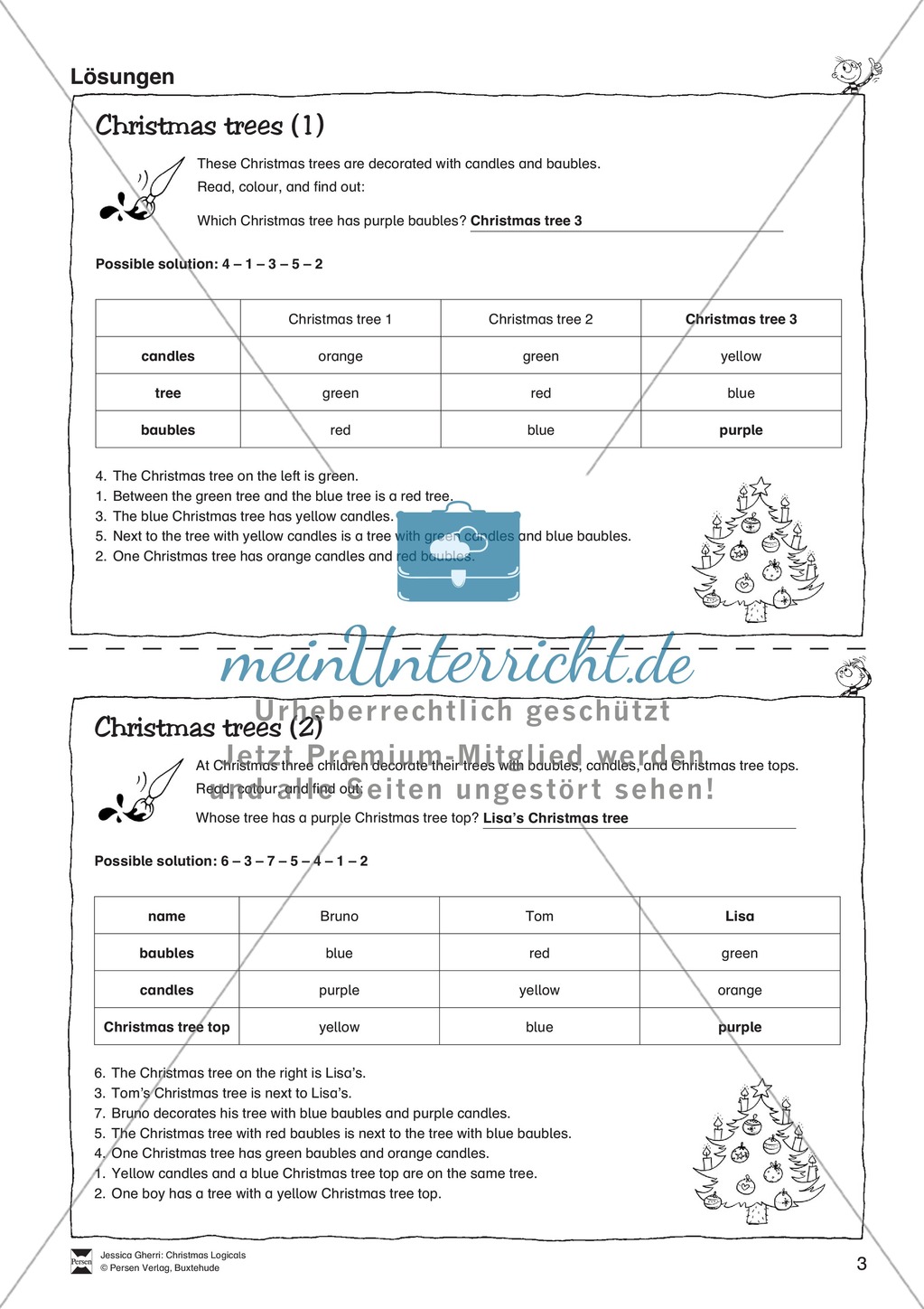 Christmas-Trees-Leserätsel in zwei Anforderungsstufen mit Lösungen Preview 3
