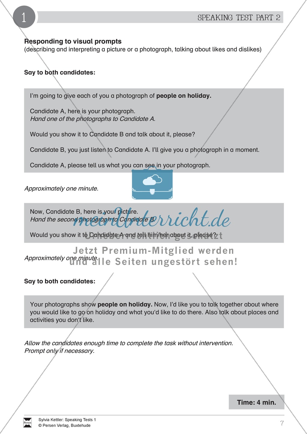 Speaking Test (part 2): Responding to visual prompts - People on holiday Preview 1