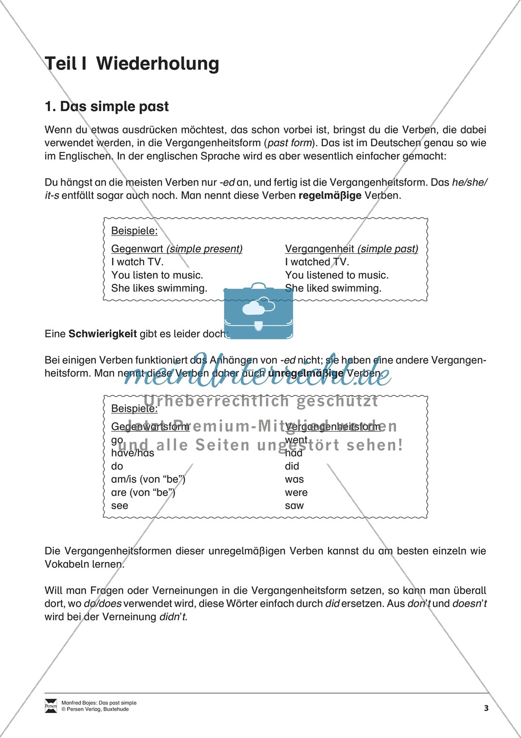 Grundwissen Grammatik: Erklärung simple past für Schüler Preview 1