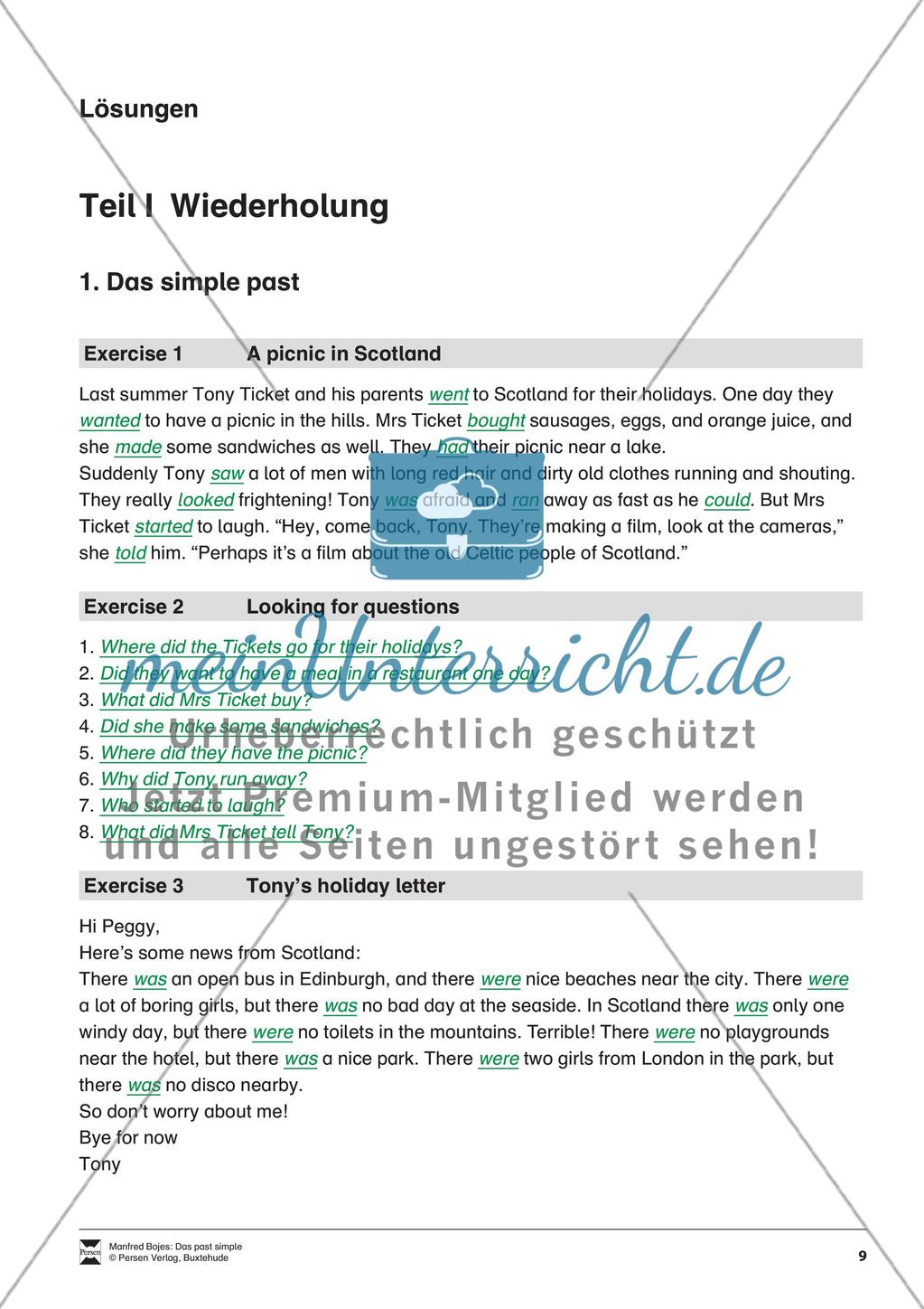 Exercises simple past + Lösungen Preview 5