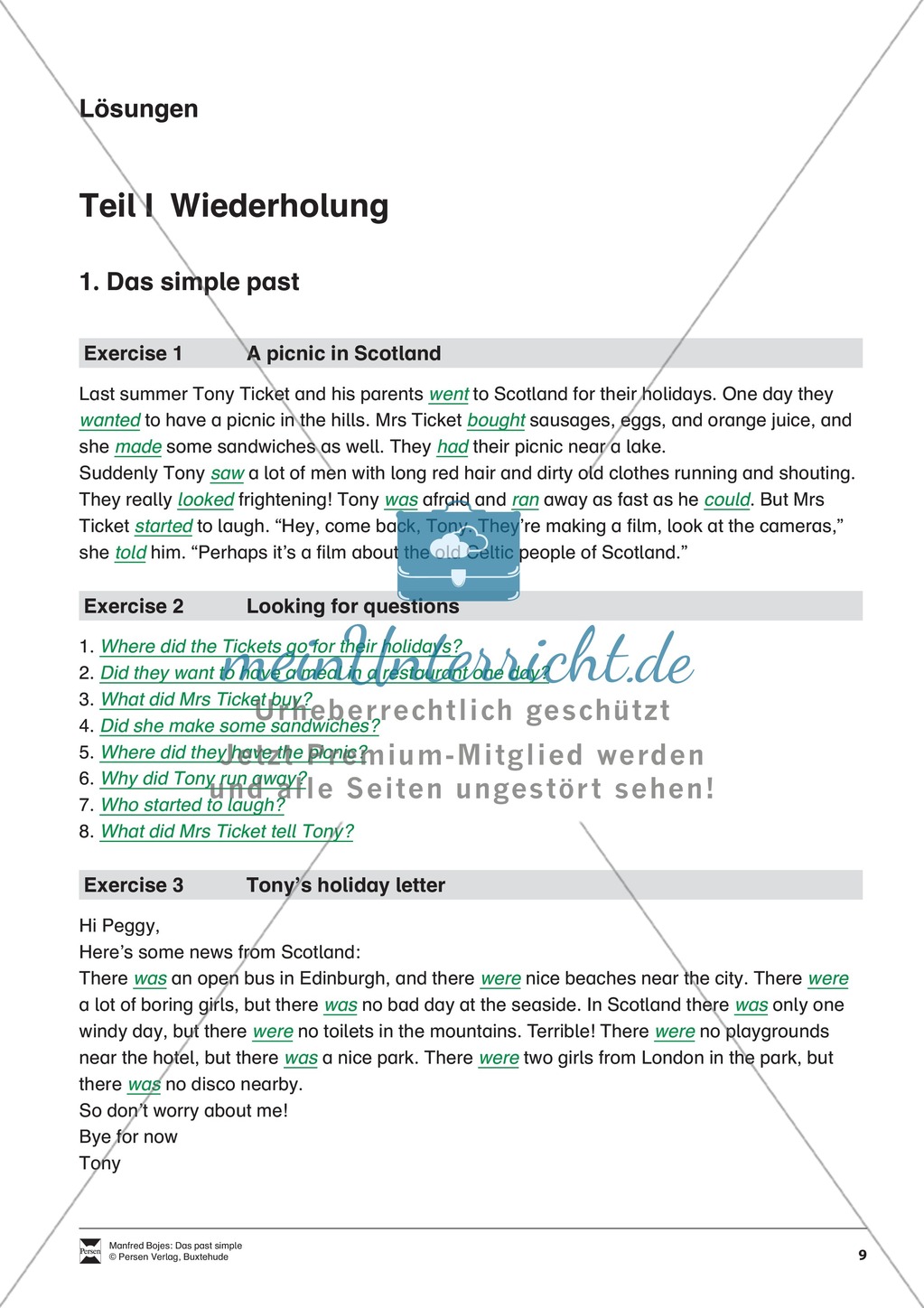 Exercises simple past + Lösungen Preview 5