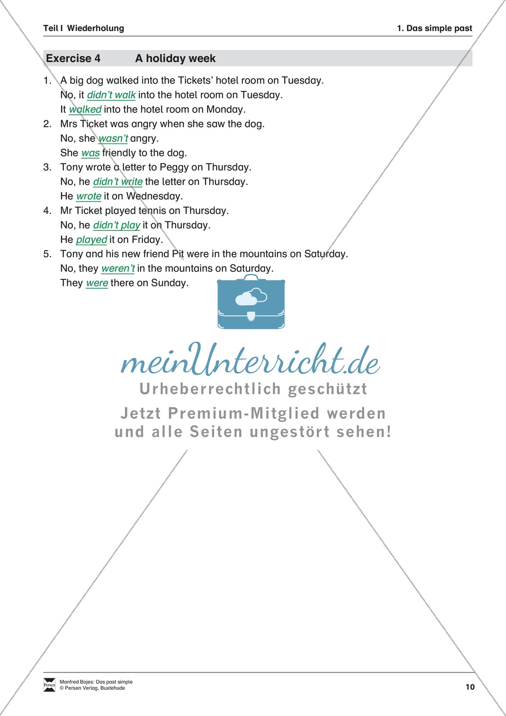Exercises simple past + Lösungen Preview 6