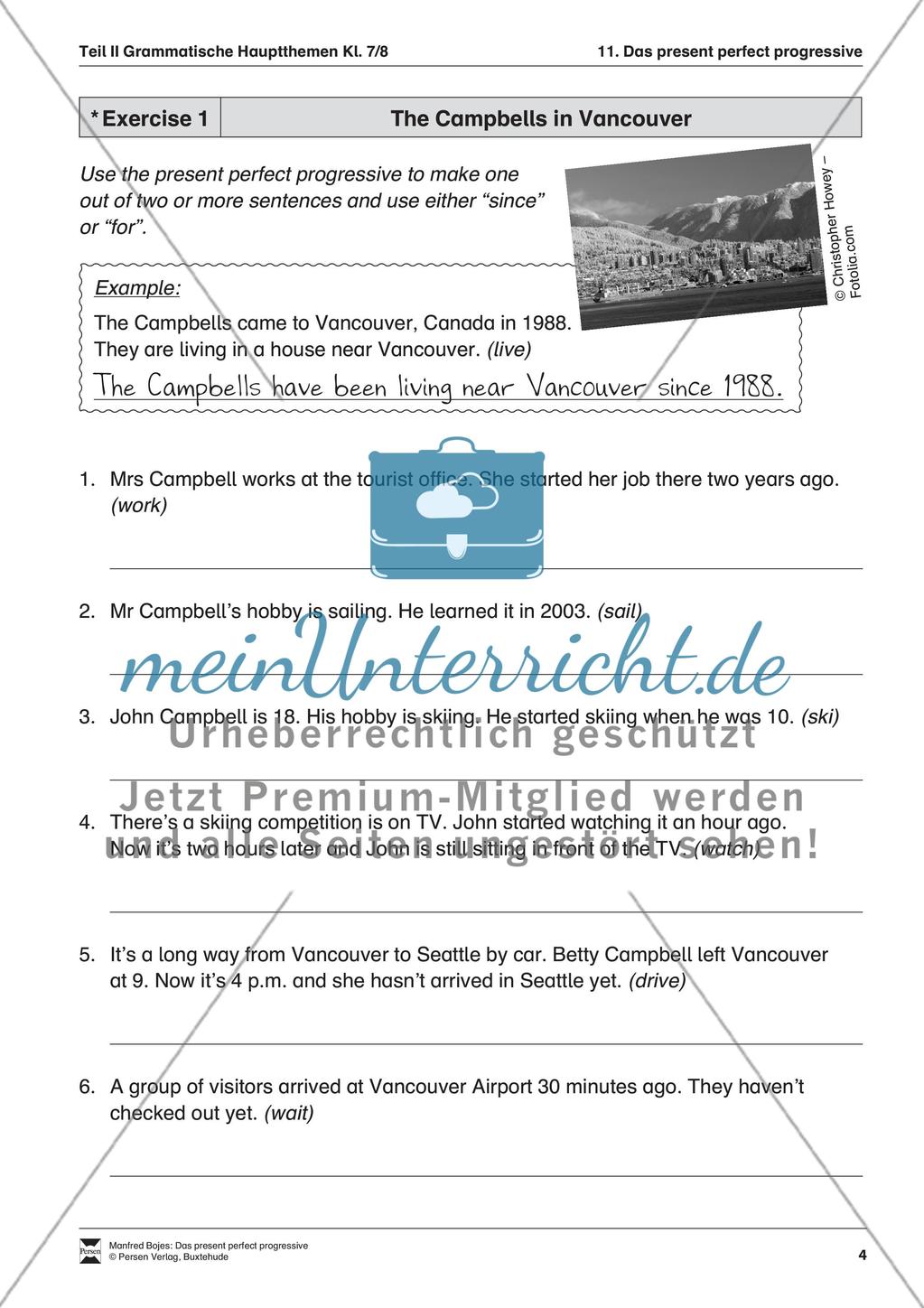 Exercises present perfect progressive + Lösungen Preview 1