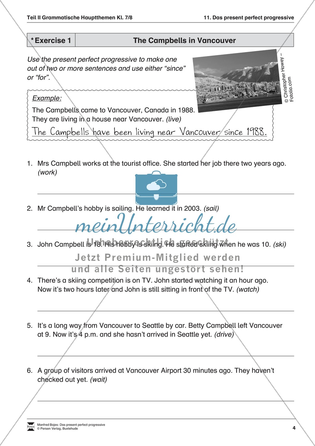 Exercises present perfect progressive + Lösungen Preview 1