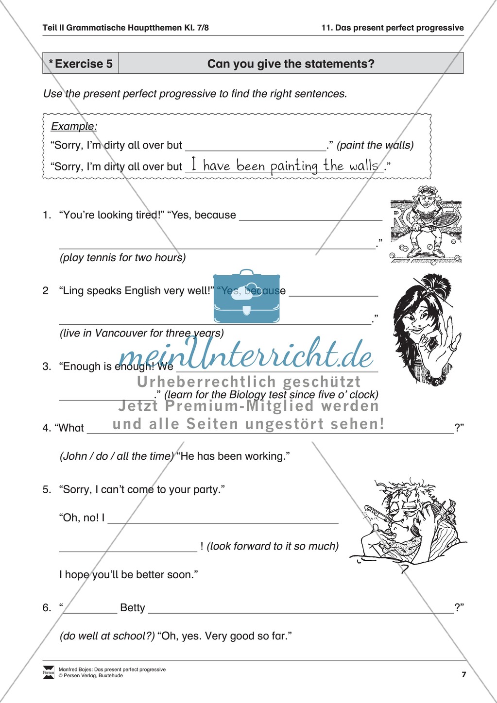 Exercises present perfect progressive + Lösungen Preview 4