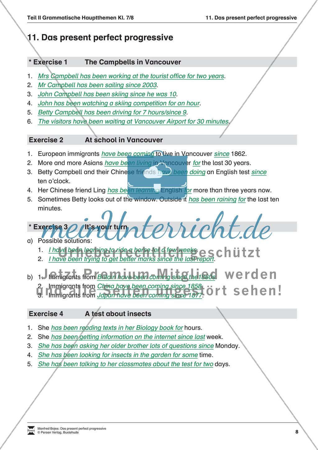 Exercises present perfect progressive + Lösungen Preview 5