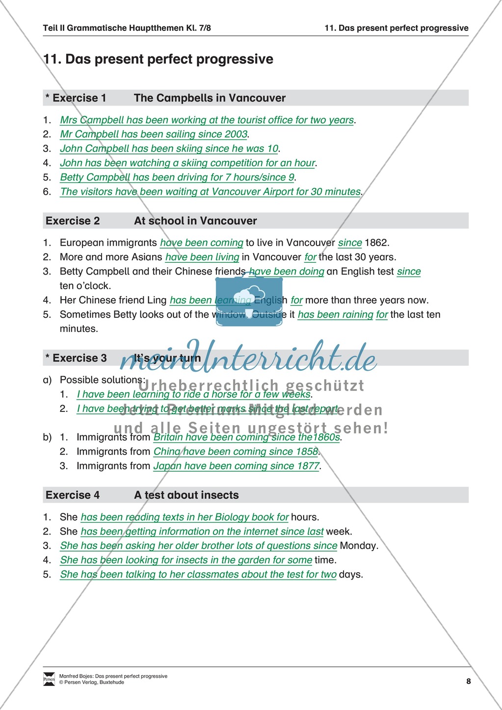 Exercises present perfect progressive + Lösungen Preview 5