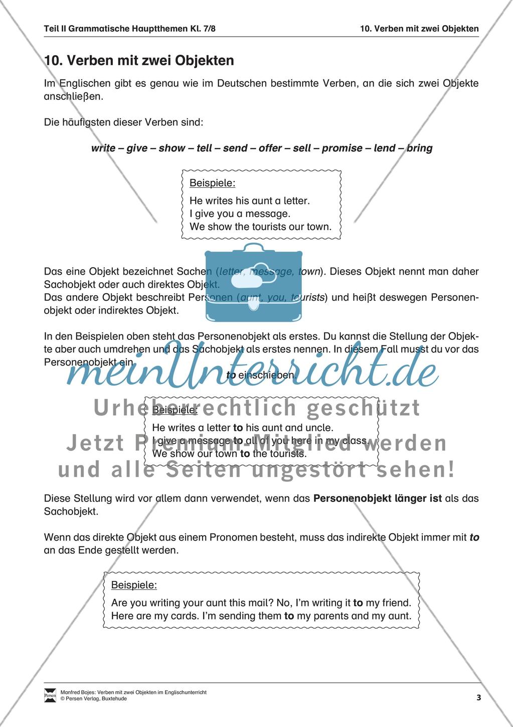 Erklärung Verben mit 2 Objekten für Schüler Preview 1