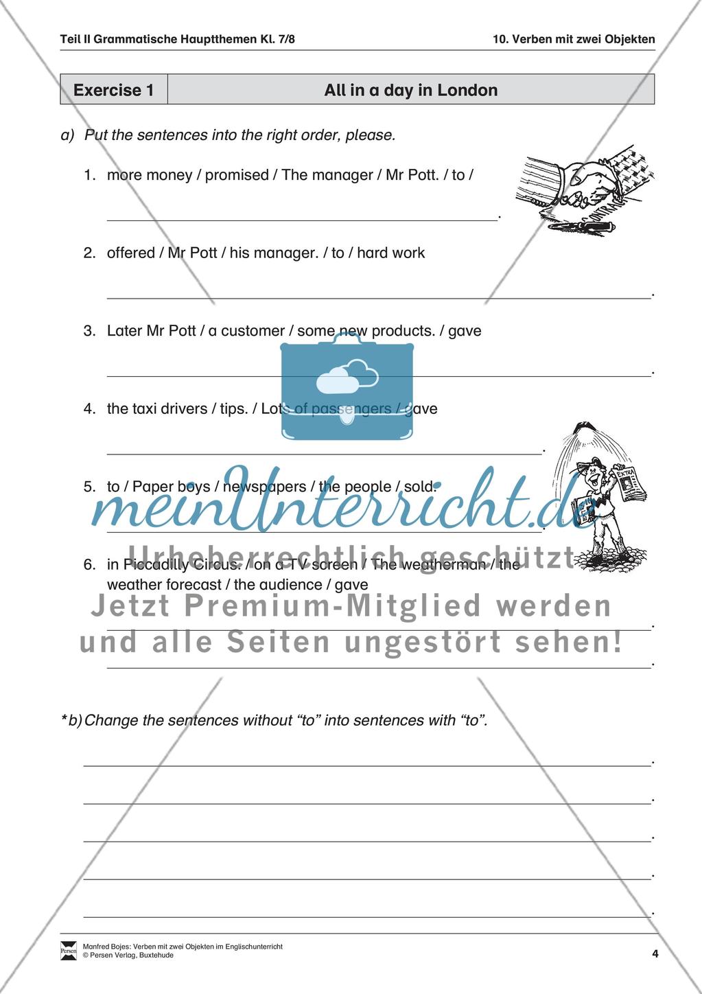 Exercises Verben mit zwei Objekten + Lösungen Preview 1