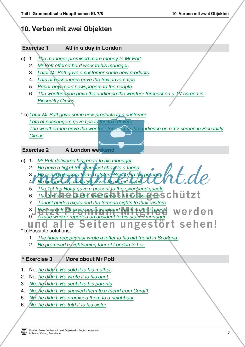 Exercises Verben mit zwei Objekten + Lösungen Preview 4