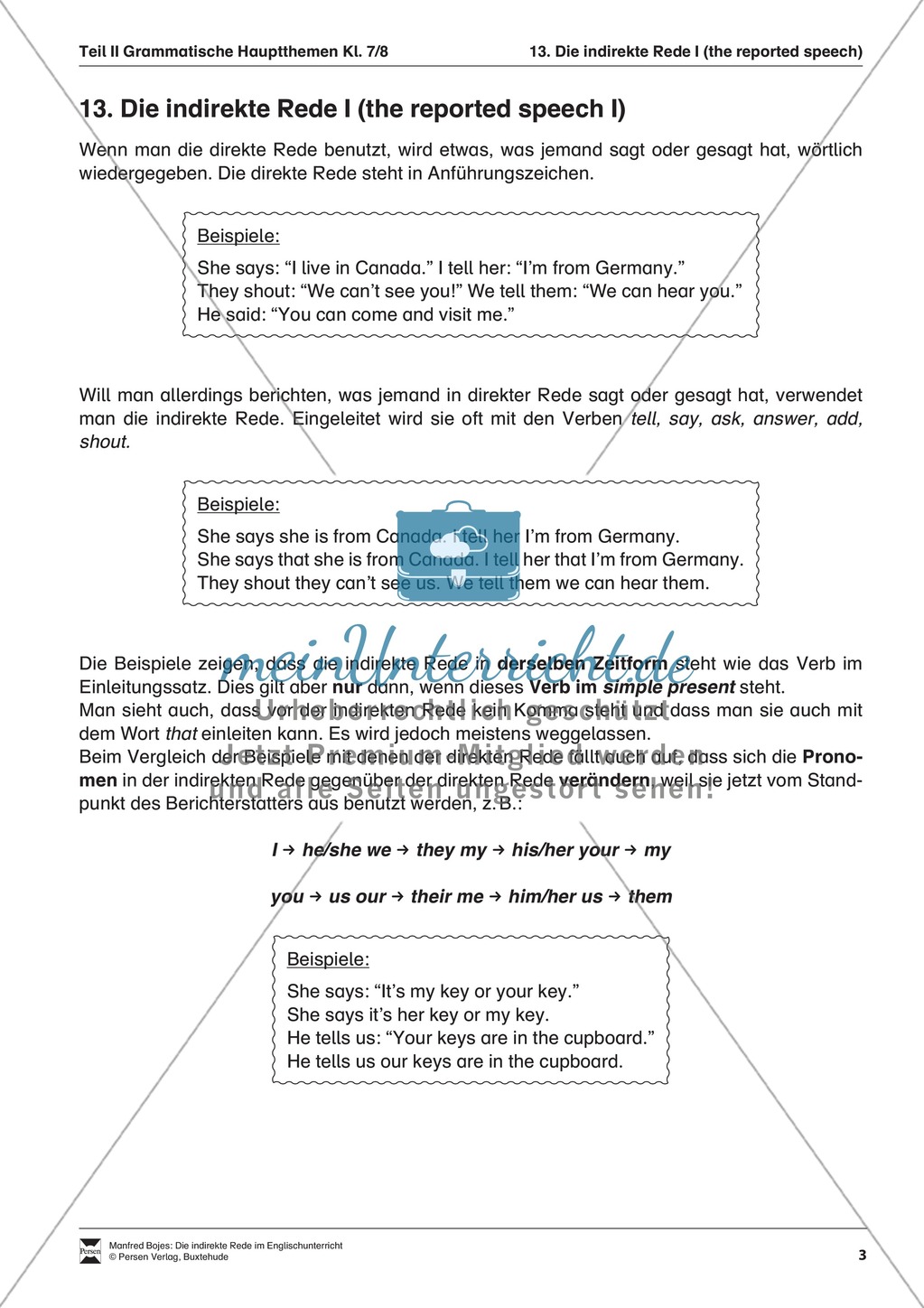 Erklärung reported speech I für Schüler Preview 1