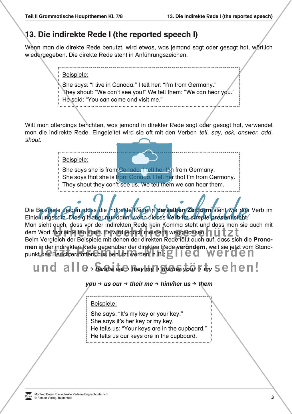 Erklärung reported speech I für Schüler Preview 1