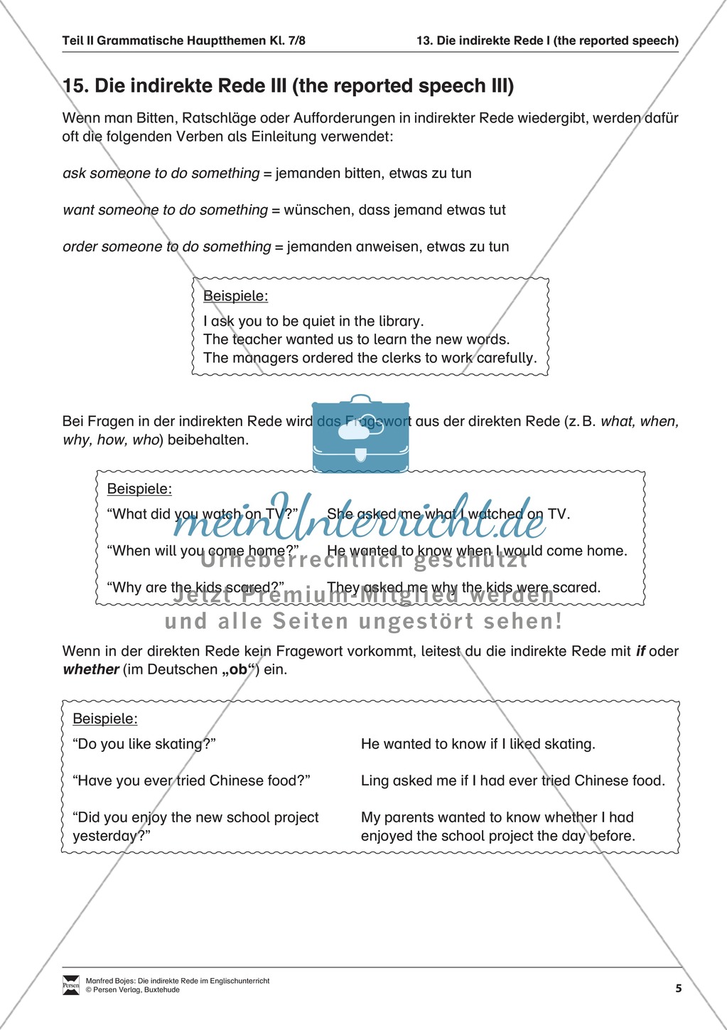 Erklärung reported speech III für Schüler Preview 1