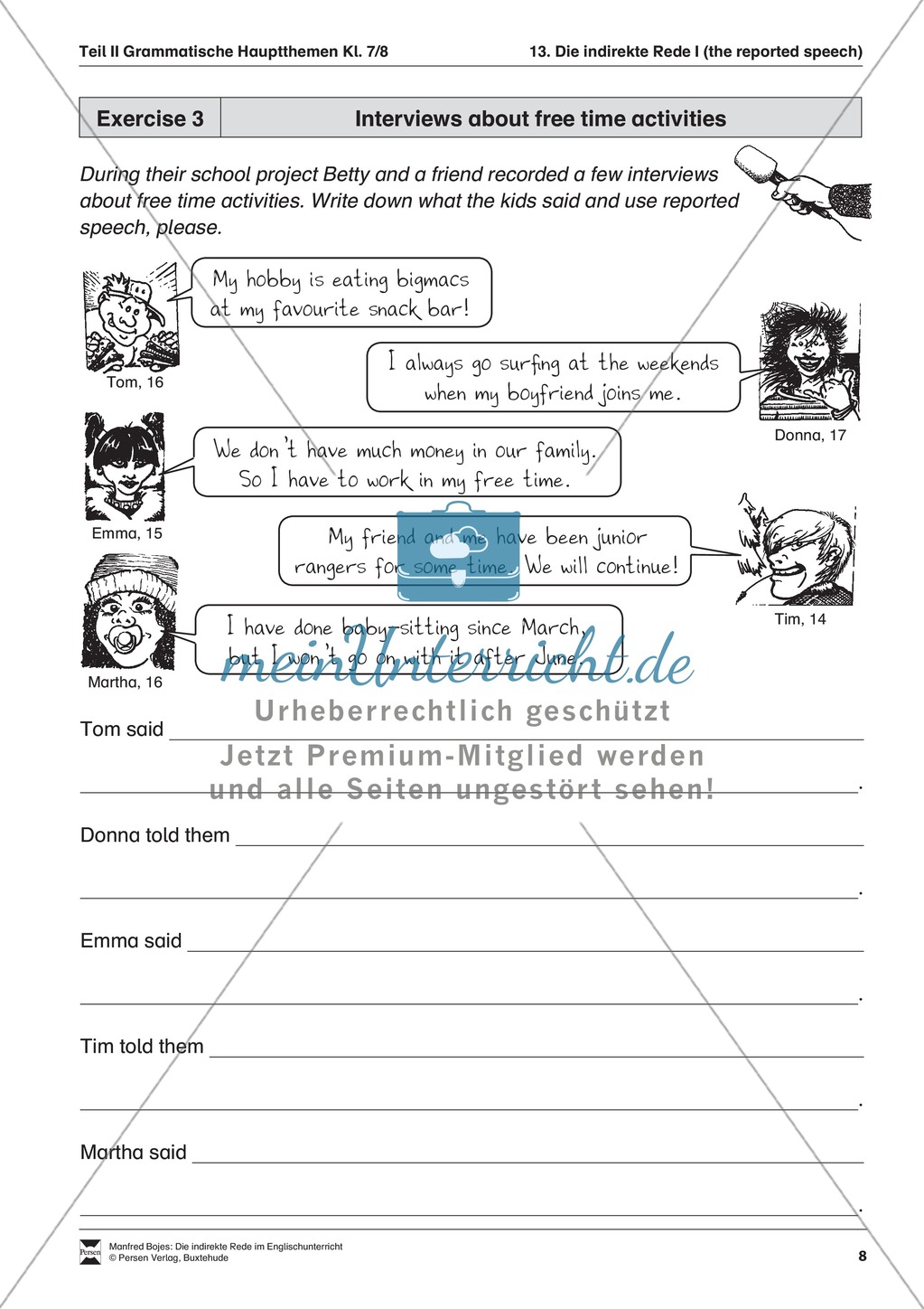 Exercises reported speech + Lösungen Preview 3