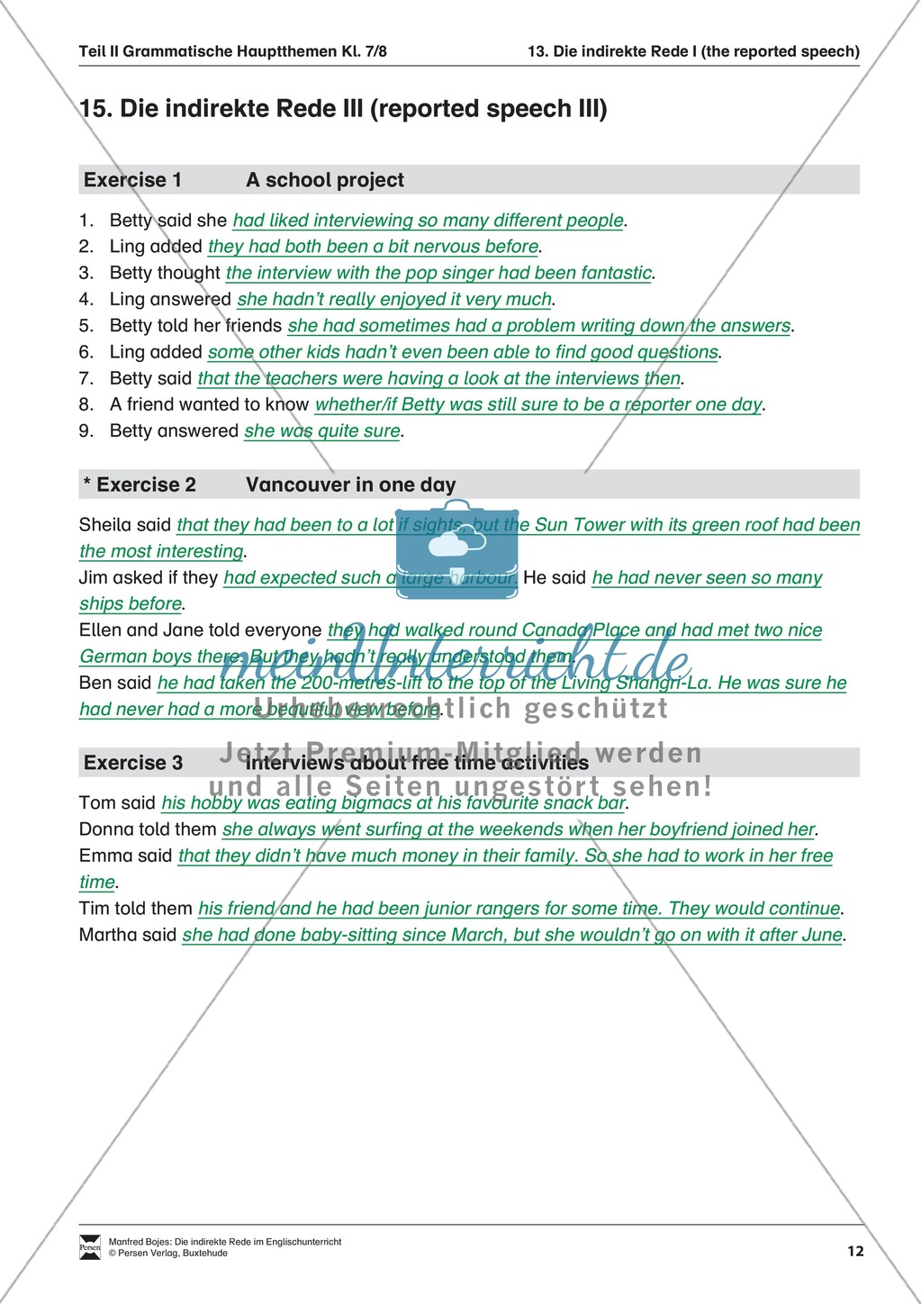 Exercises reported speech + Lösungen Preview 7