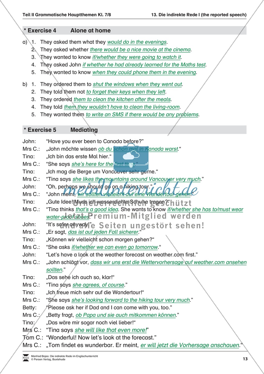 Exercises reported speech + Lösungen Preview 8