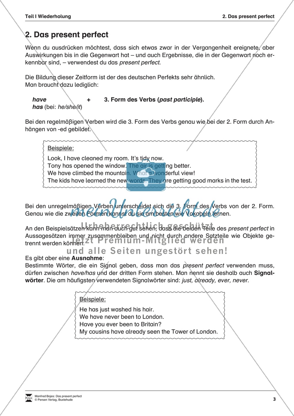 Erklärung present perfect für Schüler Preview 1