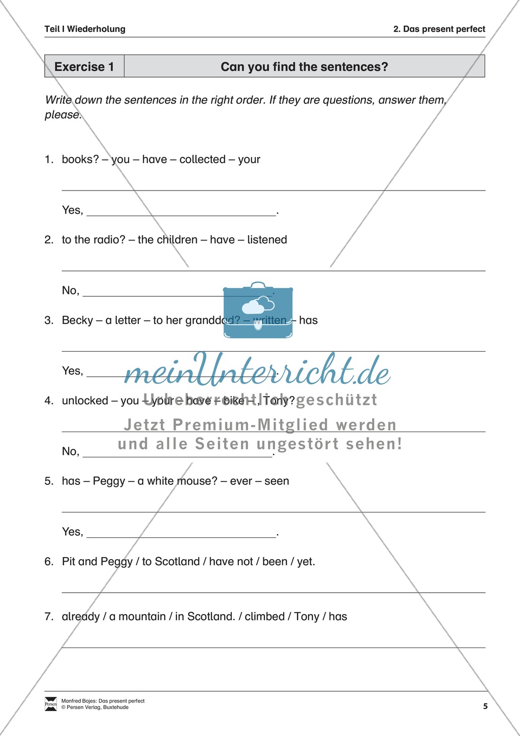 Exercises present perfect + Lösungen Preview 1