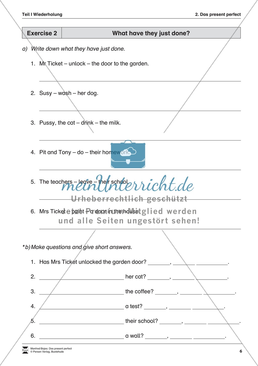 Exercises present perfect + Lösungen Preview 2