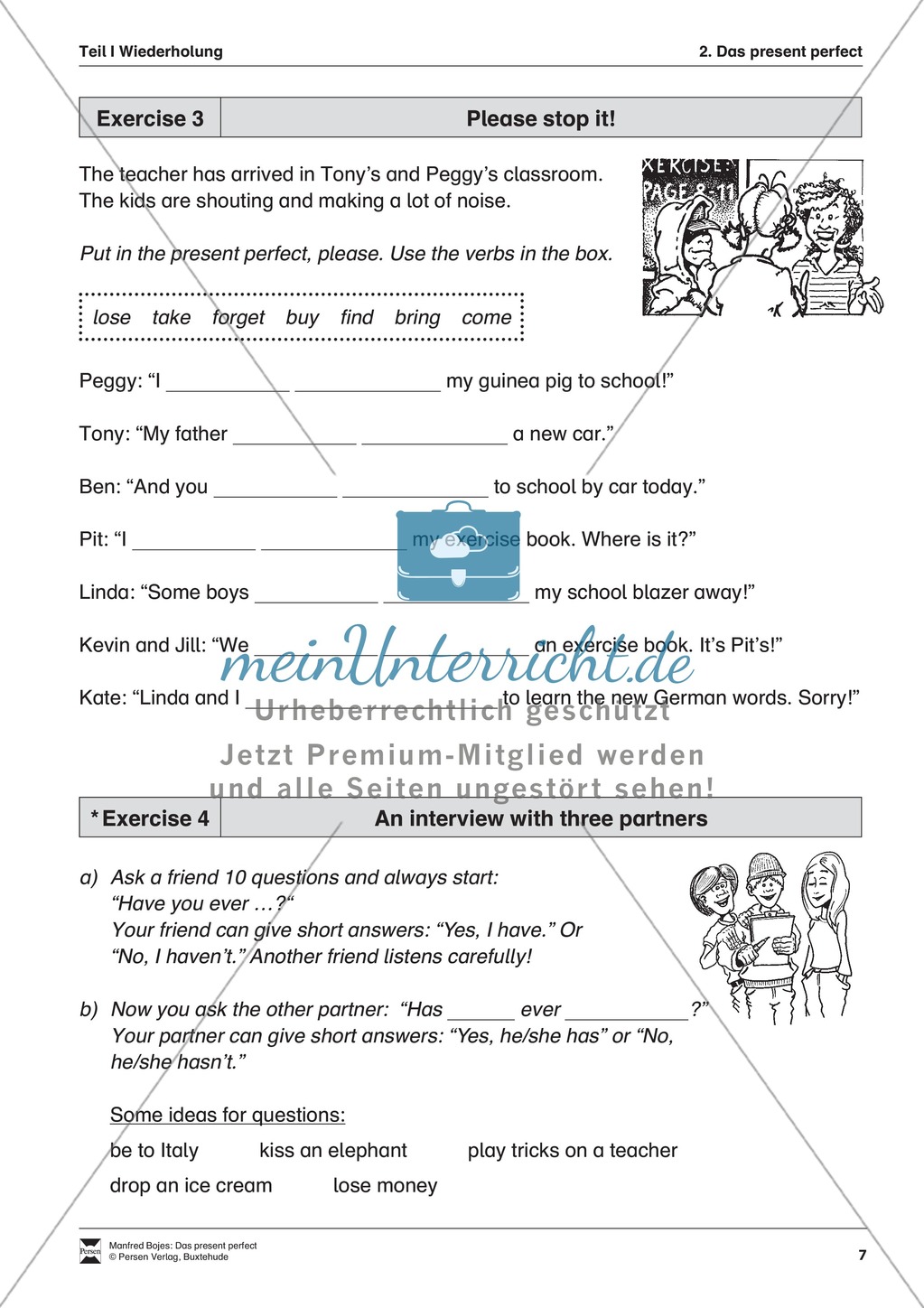 Exercises present perfect + Lösungen Preview 3