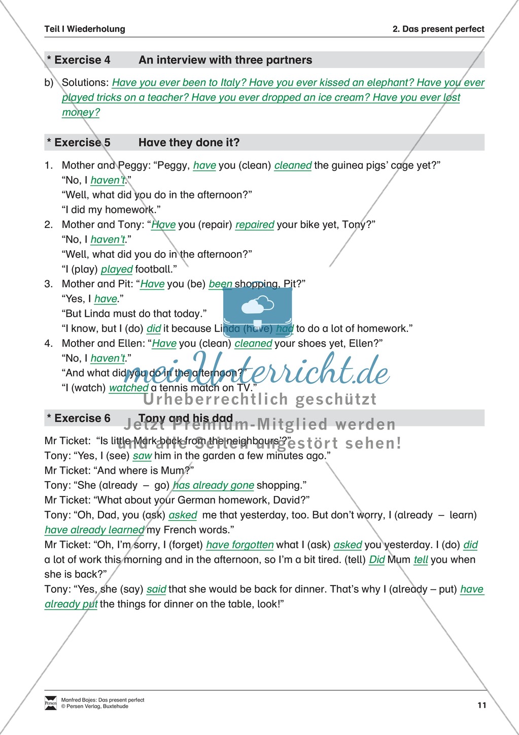 Exercises present perfect + Lösungen Preview 7