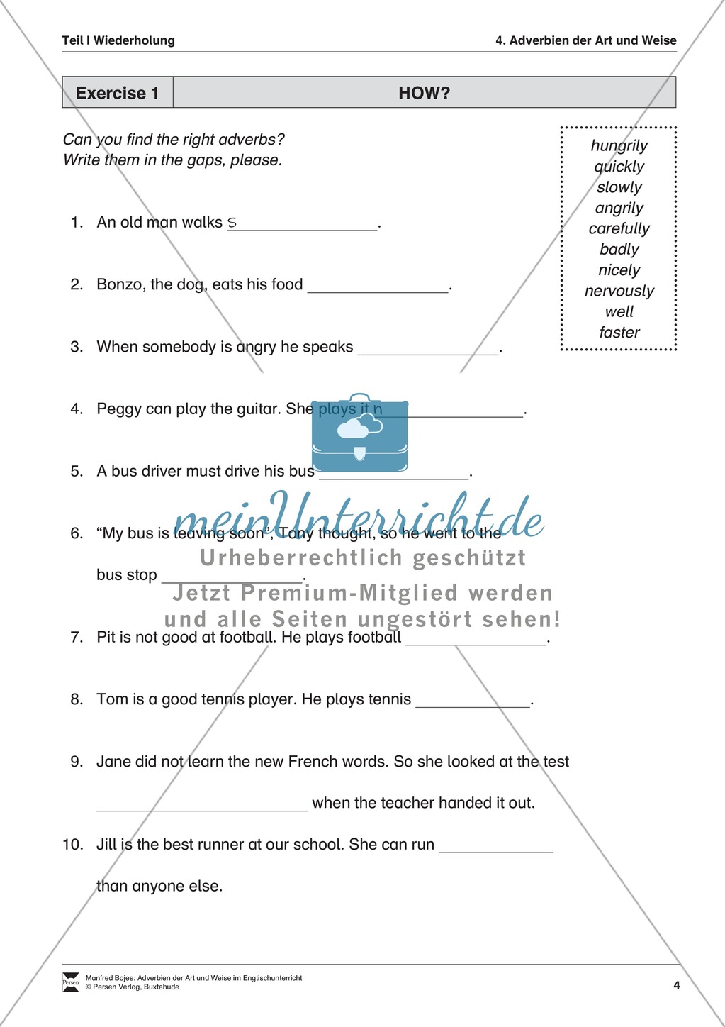 Exercises Adverbien der Art und Weise + Lösungen Preview 1