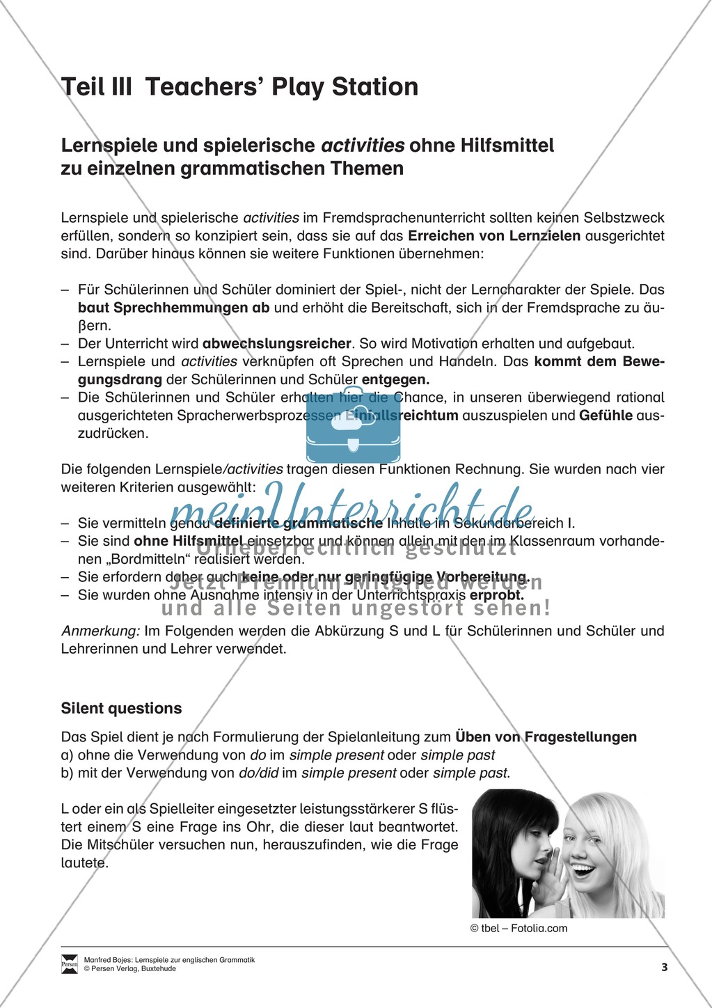 Lernspiel zum Üben der Fragestellung: silent questions Preview 1