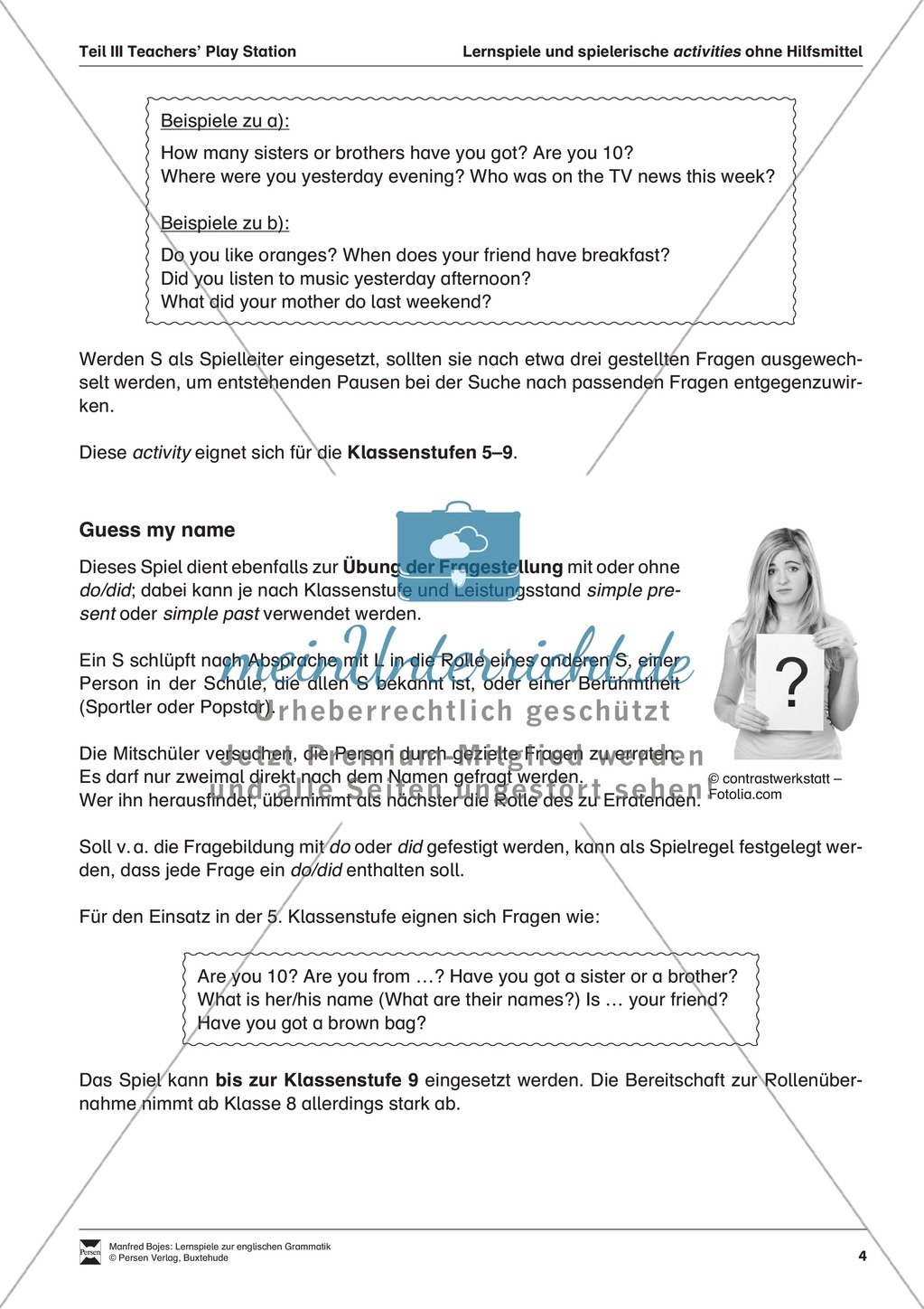 Lernspiel zum Üben der Fragestellung: Guess my name Preview 1