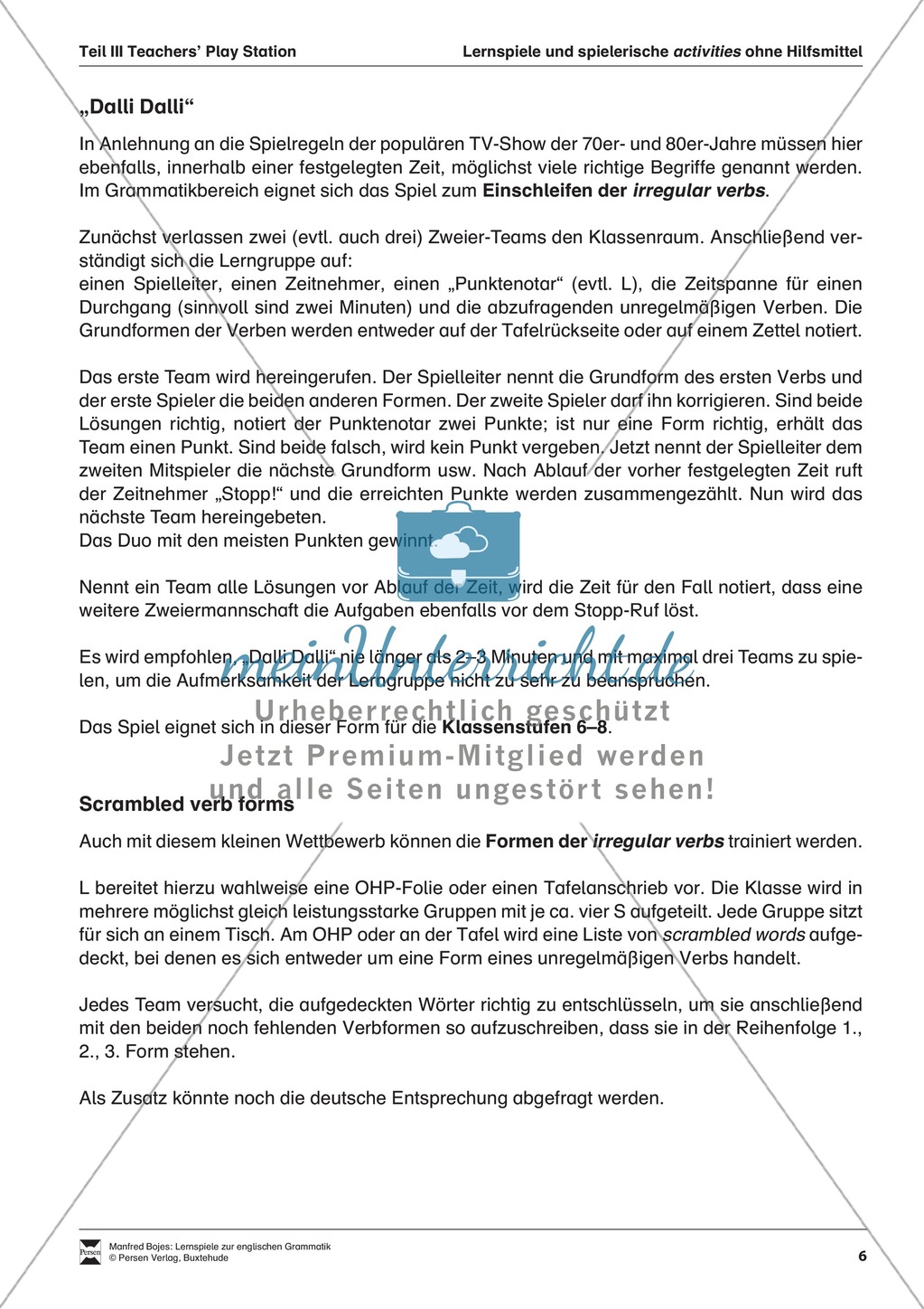 Lernspiel zum Üben der unregelmäßigen Verben: