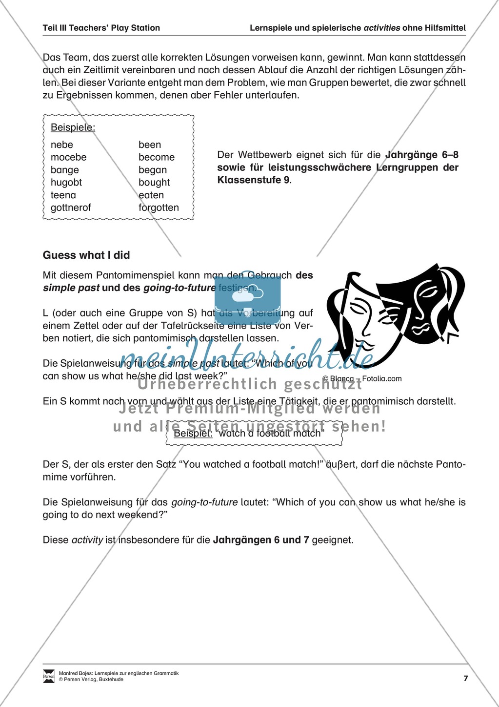 Lernspiel zum Üben der unregelmäßigen Verben: