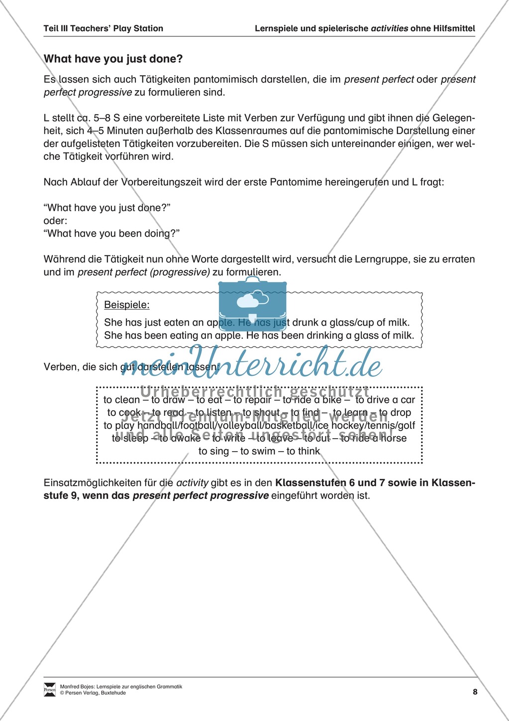Lernspiel zum Üben present perfect und present perfect progressive Preview 1