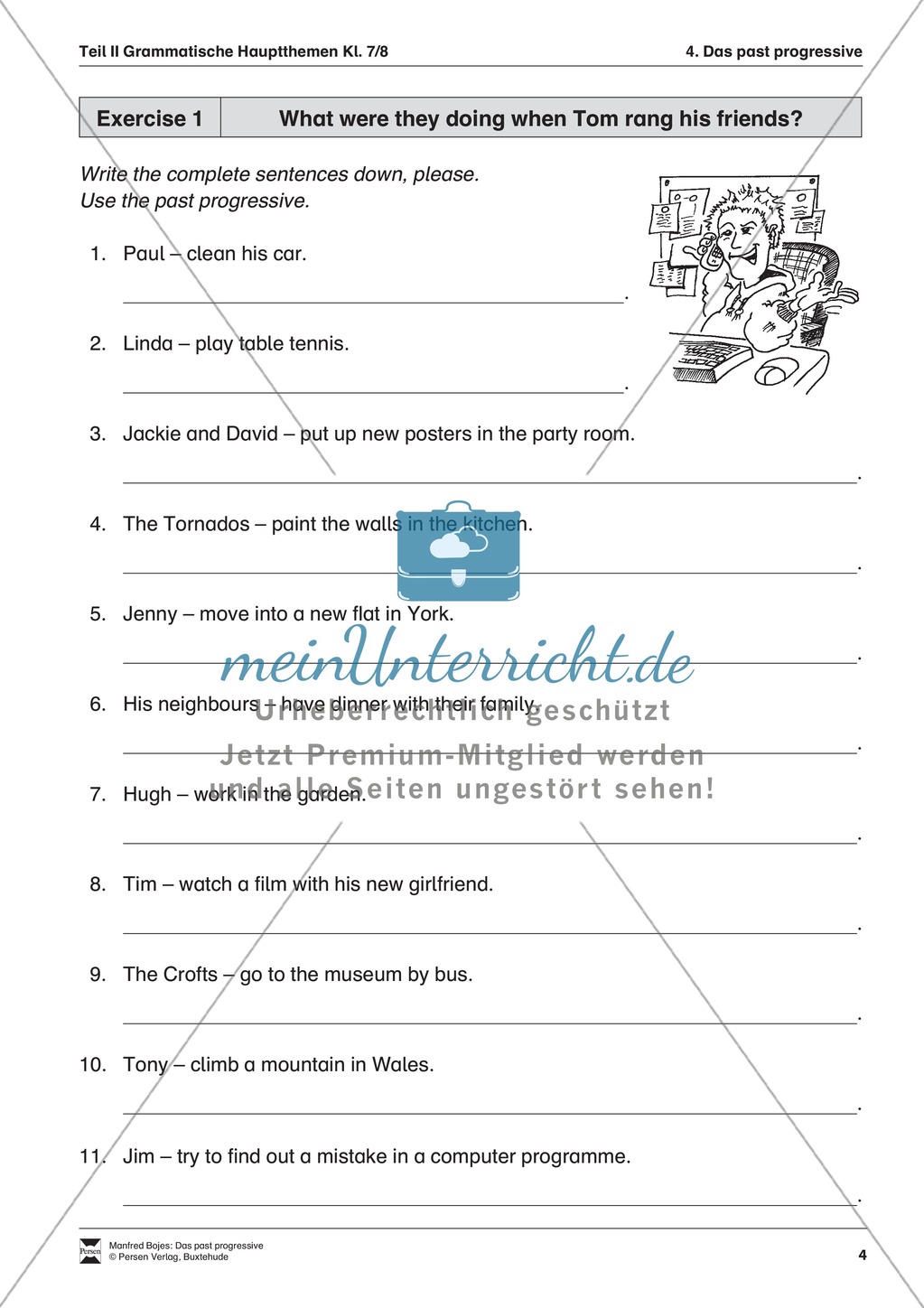 Exercises past progressive + Lösungen Preview 1
