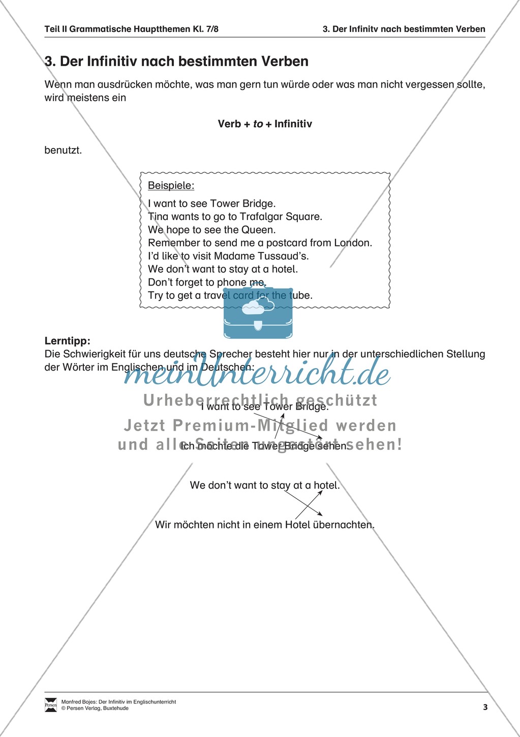 Erklärung Infinitiv nach bestimmten Verben für Schüler Preview 1