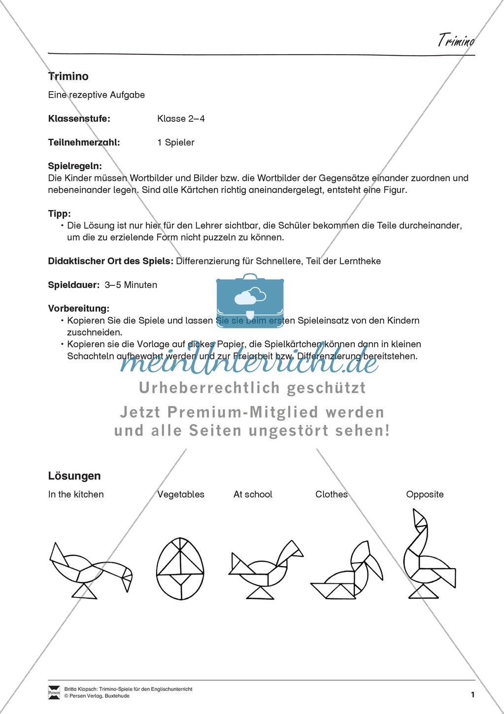 Trimino-Spiel At school (Klasse 2-4) Preview 1