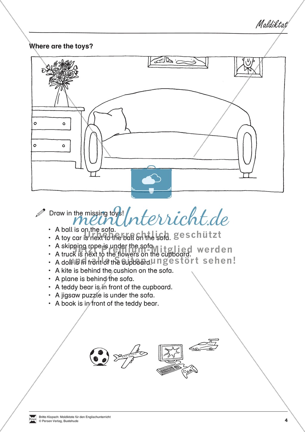 Maldiktat Where are the toys? (Klasse 2-3) Preview 2