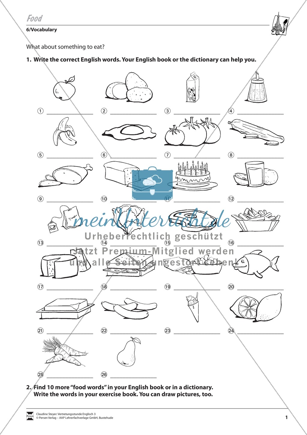 Vertretungsstunde Wortschatz: Exercises on Food + Lösungen Preview 1
