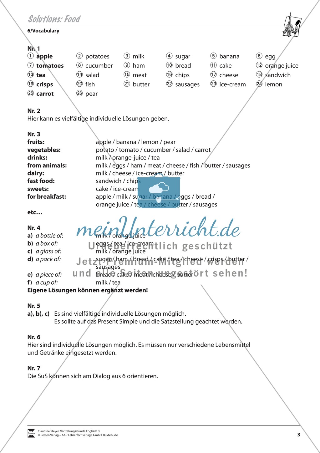 Vertretungsstunde Wortschatz: Exercises on Food + Lösungen Preview 3